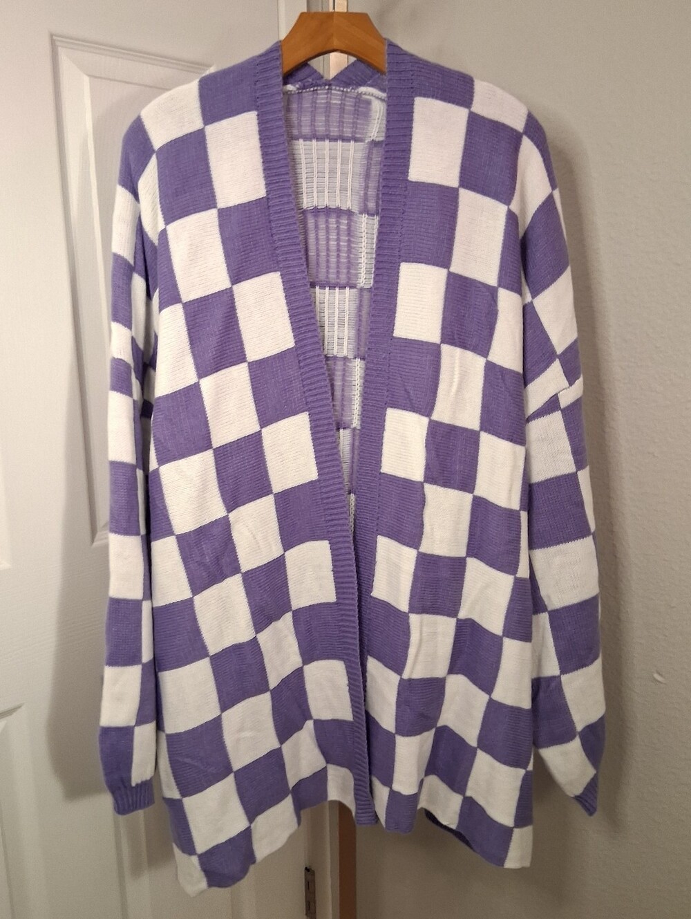 2XL Purple Checkered Open Cardigan Sweater - Picture 2 of 4